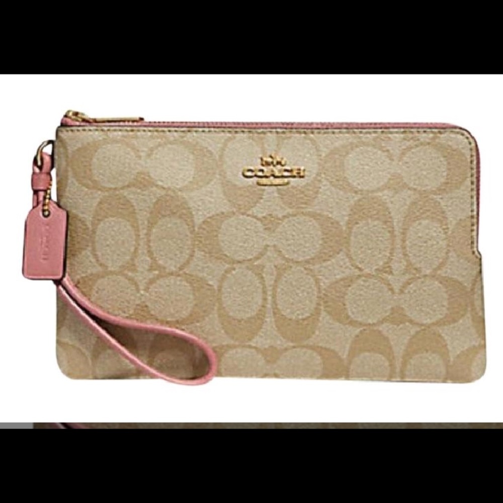 Coach Signature PVC Double Zip Large Wallet Pink